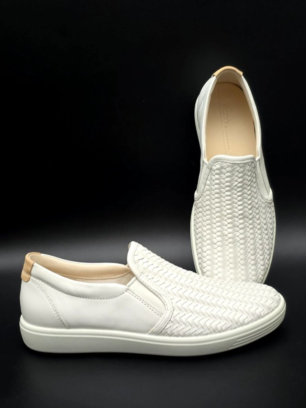 Ecco Soft 7 Woven White Slip-on Comfort Shoes Women's Size 9-9.5 New